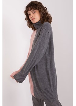 Szaro-różowy długi damski sweter z golfem ze sklepu 5.10.15 w kategorii Swetry damskie - zdjęcie 169719049