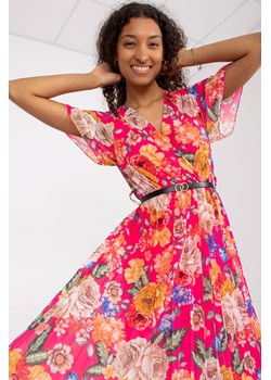Sukienka w kolorowe kwiaty z cienkim paskiem - różowa ze sklepu 5.10.15 w kategorii Sukienki - zdjęcie 169719766
