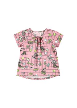 Różowy t-shirt dziewczęcy w kratkę ze sklepu 5.10.15 w kategorii Bluzki dziewczęce - zdjęcie 169720058