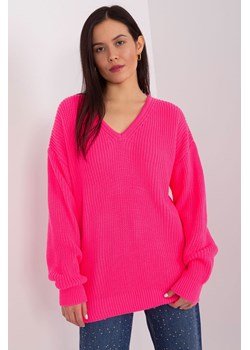 Damski sweter oversize z wełną fluo różowy ze sklepu 5.10.15 w kategorii Swetry damskie - zdjęcie 169720159