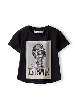 Bawełniana koszulka dla dziewczynki z nadrukiem- czarna ze sklepu 5.10.15 w kategorii Bluzki dziewczęce - zdjęcie 169720299