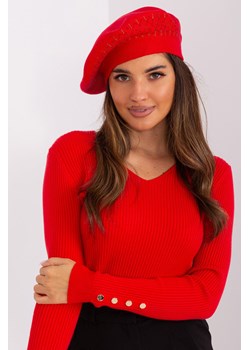 Czerwony beret damski z dżetami ze sklepu 5.10.15 w kategorii Czapki zimowe damskie - zdjęcie 169720447