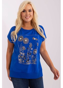 Kobaltowa bluzka plus size z krótkim rękawem ze sklepu 5.10.15 w kategorii Bluzki damskie - zdjęcie 169720508