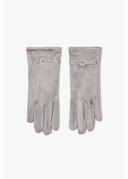 Szare zamszowe rękawiczki damskie z ozdobnym paskiem ze sklepu 5.10.15 w kategorii Rękawiczki damskie - zdjęcie 169721006