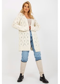 Ecru damski ażurowy kardigan z dodatkiem wełny ze sklepu 5.10.15 w kategorii Swetry damskie - zdjęcie 169721047