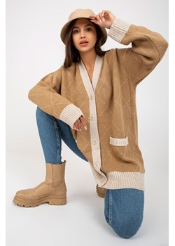 RUE PARIS Camelowy sweter rozpinany ze wzorem ze sklepu 5.10.15 w kategorii Swetry damskie - zdjęcie 169721067