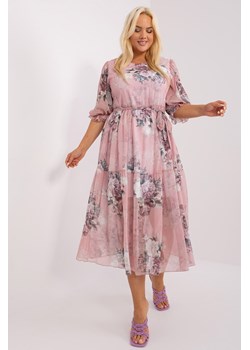 Rozkloszowana sukienka plus size w kwiaty jasny różowy ze sklepu 5.10.15 w kategorii Sukienki - zdjęcie 169721078