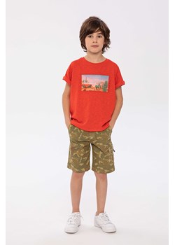 Pomarańczowy t-shirt bawełniany dla chłopca z nadrukiem ze sklepu 5.10.15 w kategorii T-shirty chłopięce - zdjęcie 169721136