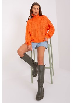 Pomarańczowy sweter oversize z warkoczami ze sklepu 5.10.15 w kategorii Swetry damskie - zdjęcie 169721455