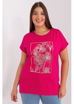 Różowy t-shirt damski z motywem roślinnym plus size - RELEVANCE ze sklepu 5.10.15 w kategorii Bluzki damskie - zdjęcie 169721527