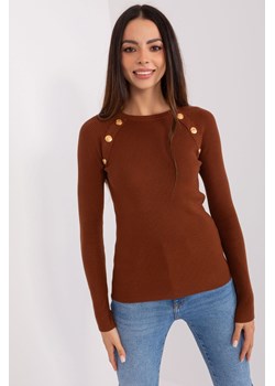 Ciemnobrązowy dopasowany sweter damski klasyczny w prążek ze sklepu 5.10.15 w kategorii Swetry damskie - zdjęcie 169721579