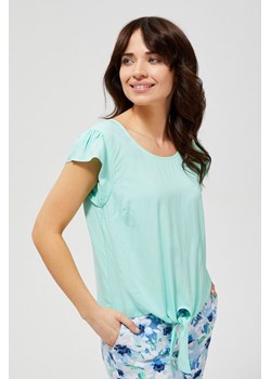 Bluzka damska koszulowa na krótki rękaw z ozdobnym wiązaniem - miętowa ze sklepu 5.10.15 w kategorii Bluzki damskie - zdjęcie 169721625