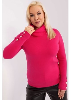 Gładki sweter plus size z golfem fuksjowy ze sklepu 5.10.15 w kategorii Swetry damskie - zdjęcie 169722256