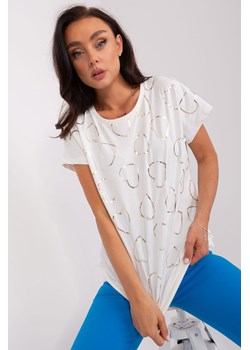 Ecru damska bluzka z nadrukiem w serduszka ze sklepu 5.10.15 w kategorii Bluzki damskie - zdjęcie 169722589