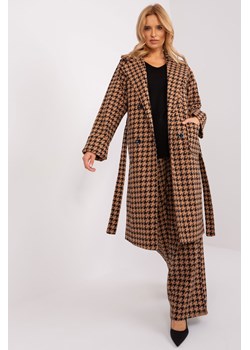 Camelowo-czarny długi płaszcz z paskiem ze sklepu 5.10.15 w kategorii Płaszcze damskie - zdjęcie 169723185