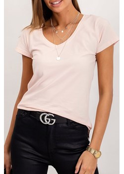 T-shirt damski w serek jasnoróżowy ze sklepu 5.10.15 w kategorii Bluzki damskie - zdjęcie 169723358