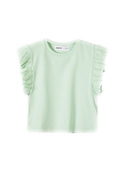 Niemowlęca bluzka z krótkim rękawem i falbanką- zielona ze sklepu 5.10.15 w kategorii Koszulki niemowlęce - zdjęcie 169723479