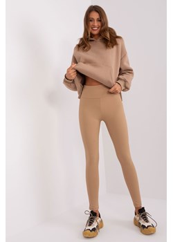 Camelowe długie legginsy prążkowane high waist ze sklepu 5.10.15 w kategorii Spodnie damskie - zdjęcie 169723546
