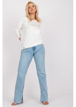 Ecru bawełniana bluzka plus size ze srebrną aplikacją ze sklepu 5.10.15 w kategorii Bluzki damskie - zdjęcie 169724115