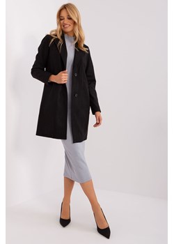 Czarny płaszcz damski z guzikami i kieszeniami ze sklepu 5.10.15 w kategorii Płaszcze damskie - zdjęcie 169724545