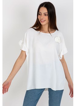 Ecru bluzka damska oversize z kwiatem ze sklepu 5.10.15 w kategorii Bluzki damskie - zdjęcie 169724906