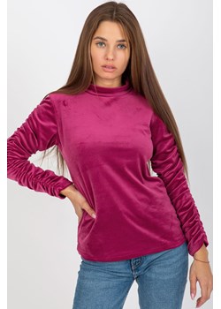 Welurowa bluzka damska z marszczonymi rękawami - fioletowa ze sklepu 5.10.15 w kategorii Bluzki damskie - zdjęcie 169724997