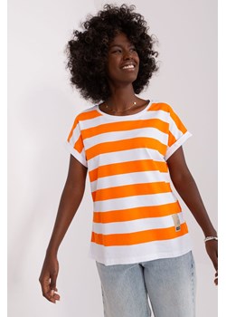 Biało-pomarańczowa bluzka basic w paski ze sklepu 5.10.15 w kategorii Bluzki damskie - zdjęcie 169725106