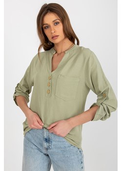 Jasnozielona bluzka koszulowa z guziki RUE PARIS ze sklepu 5.10.15 w kategorii Bluzki damskie - zdjęcie 169725165