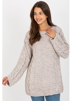 Jasnobeżowy sweter z warkoczami i szerokim rękawem RUE PARIS ze sklepu 5.10.15 w kategorii Swetry damskie - zdjęcie 169725466