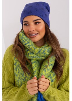 Ciemnoniebieska damska czapka z aplikacjami ze sklepu 5.10.15 w kategorii Czapki zimowe damskie - zdjęcie 169725698