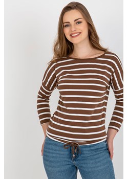 Brązowo-biała bawełniana bluzka BASIC FEEL GOOD ze sklepu 5.10.15 w kategorii Bluzki damskie - zdjęcie 169725945