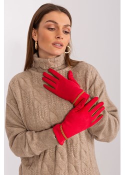 Rękawiczki z ozdobnym paskiem czerwony ze sklepu 5.10.15 w kategorii Rękawiczki damskie - zdjęcie 169726787