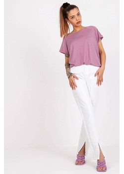 T-shirt damski z krótkim rękawem z ozdobnymi plecami  - fioletowy ze sklepu 5.10.15 w kategorii Bluzki damskie - zdjęcie 169726958