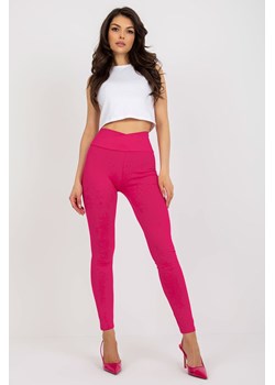 Fuksjowe damskie legginsy basic z kopertową talią ze sklepu 5.10.15 w kategorii Spodnie damskie - zdjęcie 169727027