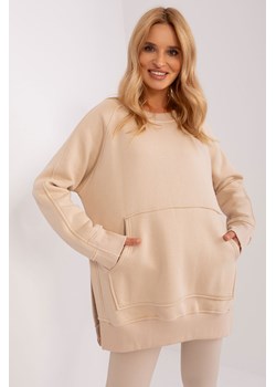 Beżowa ocieplana bluza damska kangurka ze sklepu 5.10.15 w kategorii Bluzy damskie - zdjęcie 169727089