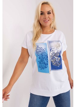 Biało-ciemnoniebieska bluzka plus size z nadrukiem ze sklepu 5.10.15 w kategorii Bluzki damskie - zdjęcie 169727257