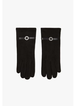 Czarne zamszowe rękawiczki damskie z ozdobnym paskiem ze sklepu 5.10.15 w kategorii Rękawiczki damskie - zdjęcie 169727349