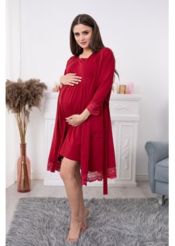 Bawełniany szlafrok z koronką dla kobiet w ciąży - bordowy ze sklepu 5.10.15 w kategorii Bielizna ciążowa - zdjęcie 169727457