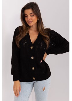 Czarny ażurowy sweter rozpinany z guzikami ze sklepu 5.10.15 w kategorii Swetry damskie - zdjęcie 169727529