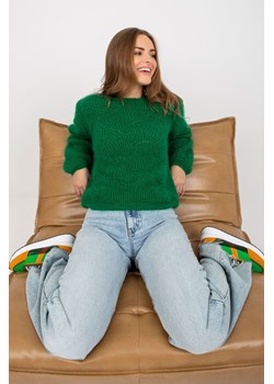 Och Bella Ciemnozielony ażurowy sweter klasyczny z wełną ze sklepu 5.10.15 w kategorii Swetry damskie - zdjęcie 169727618