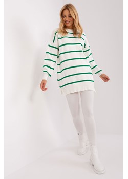 Zielony-ecru sweter oversize z okrągłym dekoltem ze sklepu 5.10.15 w kategorii Swetry damskie - zdjęcie 169727879