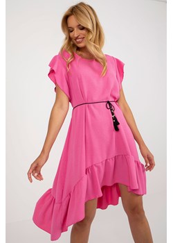 Różowa rozkloszowana sukienka z krótkim rękawem ze sklepu 5.10.15 w kategorii Sukienki - zdjęcie 169727925