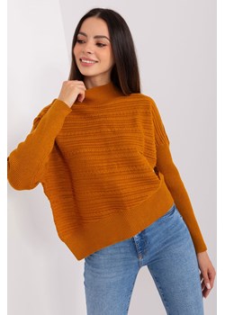 Jasnobrązowy sweter damski asymetryczny z wełnaą ze sklepu 5.10.15 w kategorii Swetry damskie - zdjęcie 169728086