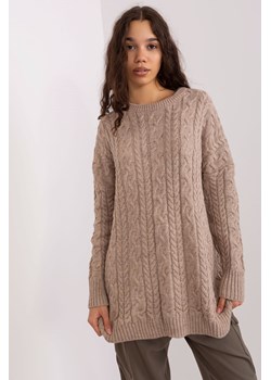 Ciemnobeżowy sweter z warkoczami z wełną ze sklepu 5.10.15 w kategorii Swetry damskie - zdjęcie 169728429
