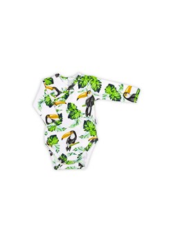 Bawełniane body kopertowe z długim rękawem w tropikalny wzór TUKAN ze sklepu 5.10.15 w kategorii Body niemowlęce - zdjęcie 169728436
