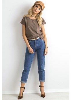 Gładki t-shirt bawełniany damski - beżowy ze sklepu 5.10.15 w kategorii Bluzki damskie - zdjęcie 169729208