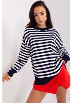 Granatowo ecru damski sweter oversize we wzór pasków ze sklepu 5.10.15 w kategorii Swetry damskie - zdjęcie 169729349