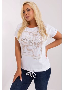 Biała bluzka damska plus size z aplikacją z dżetów ze sklepu 5.10.15 w kategorii Bluzki damskie - zdjęcie 169729678