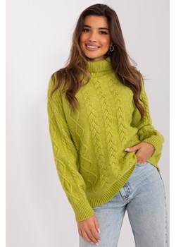 Jasnozielony sweter z warkoczami i ścigaczami ze sklepu 5.10.15 w kategorii Swetry damskie - zdjęcie 169730007