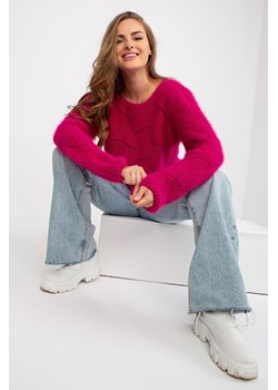 Och Bella Fuksjowy sweter z wełną w ażurowy wzór ze sklepu 5.10.15 w kategorii Swetry damskie - zdjęcie 169730165